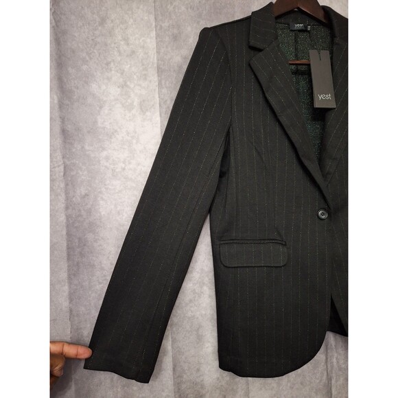 NWT Pinstriped Knit Blazer Women's Sz 8 One Button Black Pockets Career Classic - Picture 5 of 15